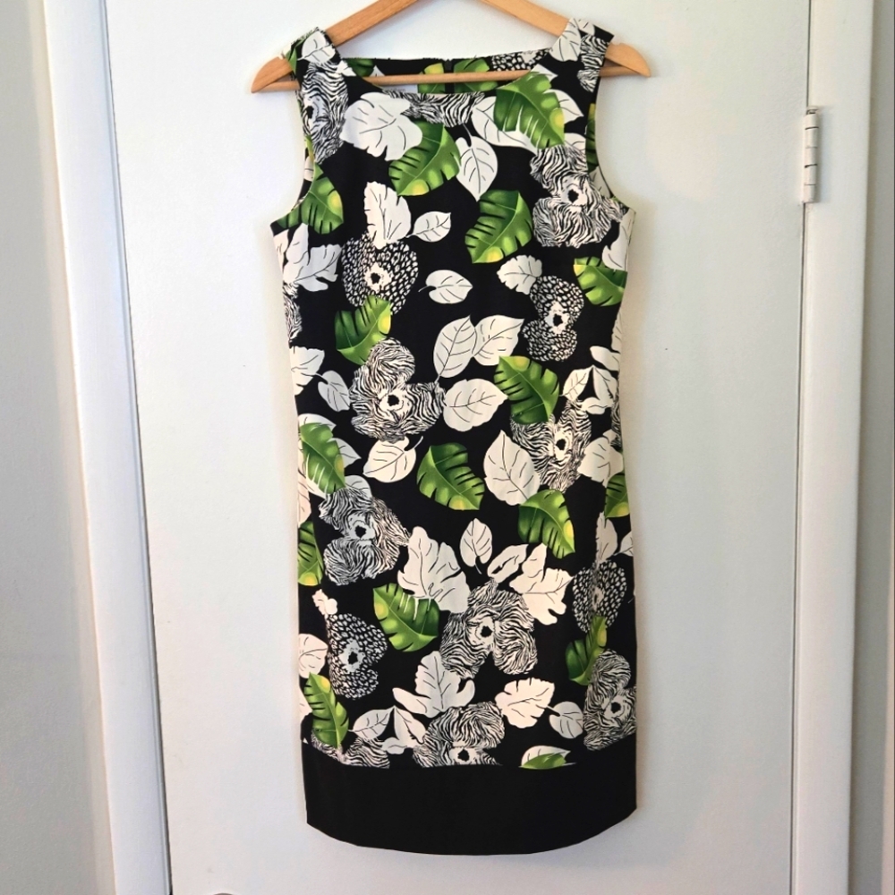 Dress Barn Tropical Leaf Floral Print Sheath Dress Size 6